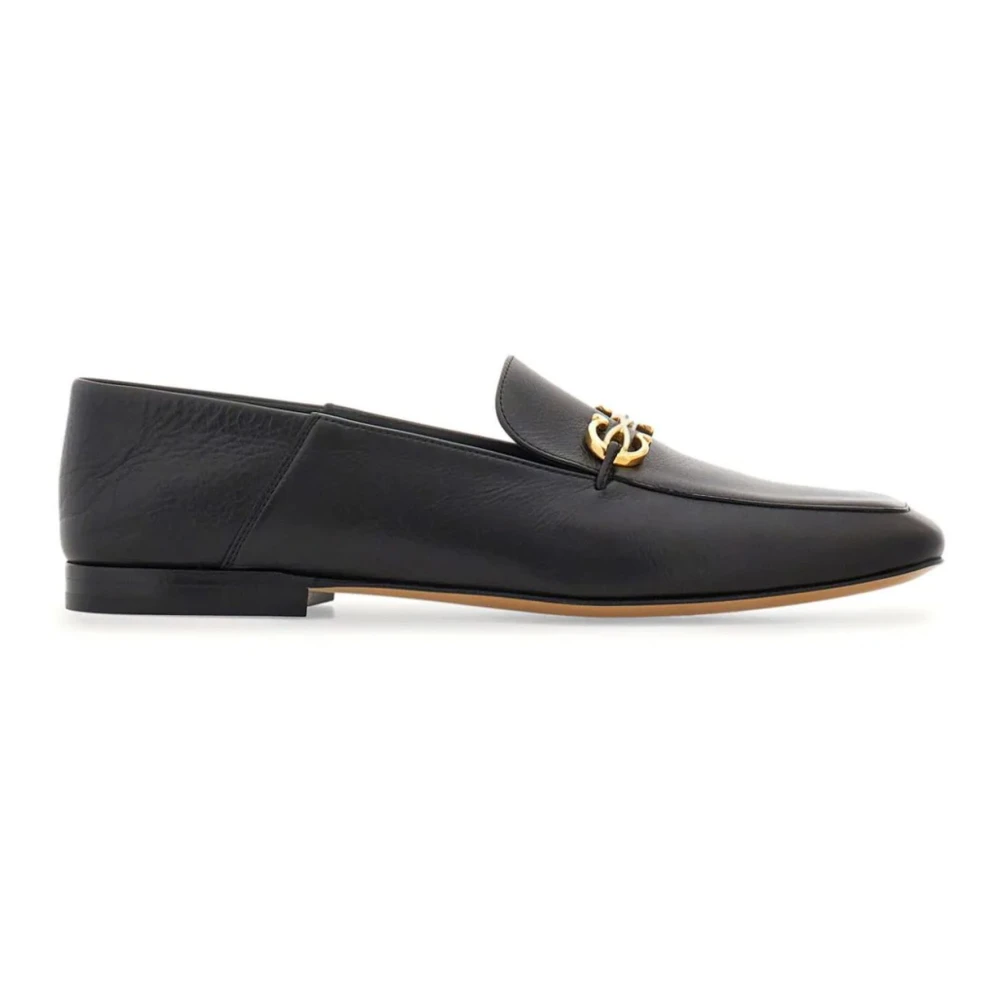 Salvatore Ferragamo Svarta platta loafers med Gancini-spänne Black, Dam