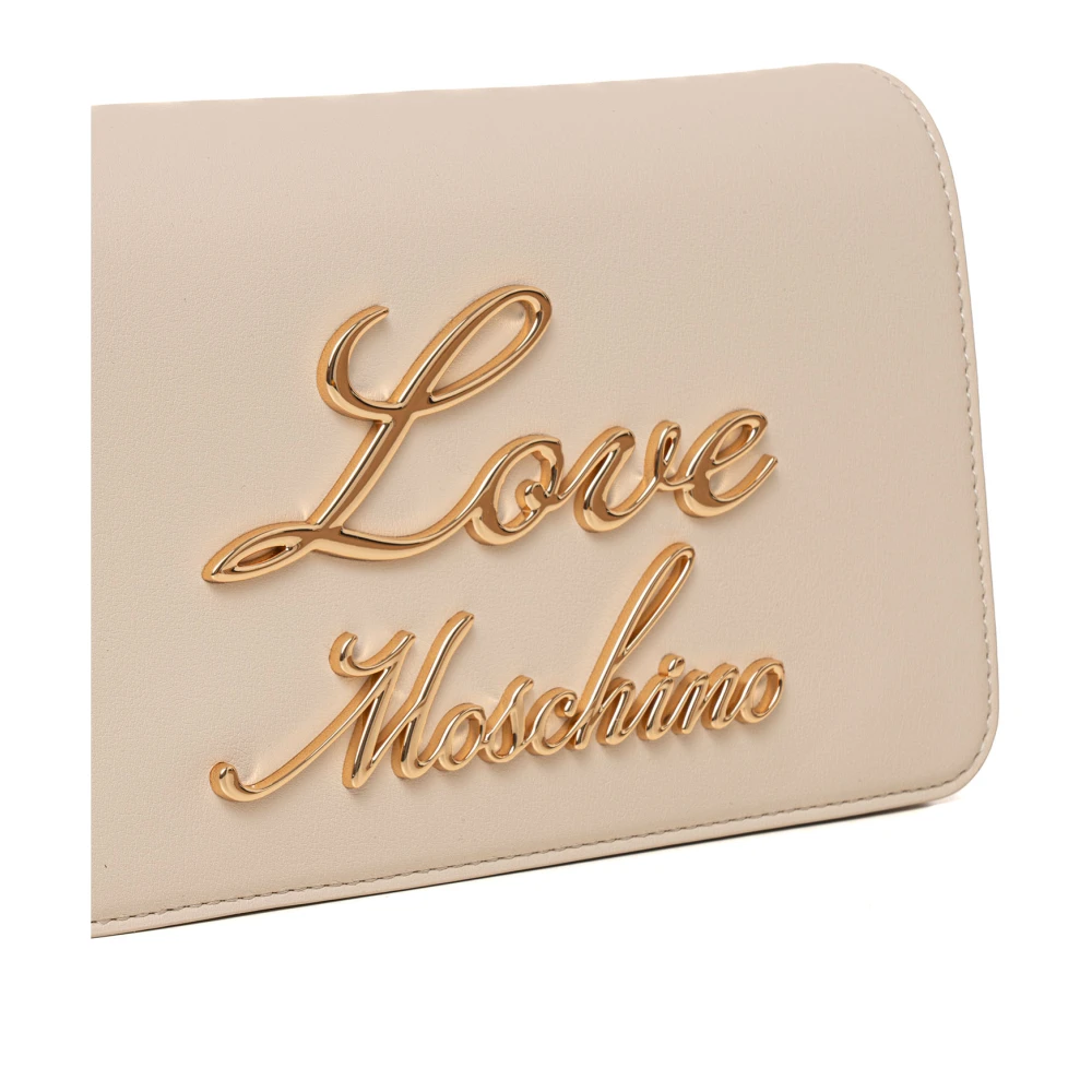 Love Moschino Schoudertas met Metalen Ketting en Zakken Beige Dames