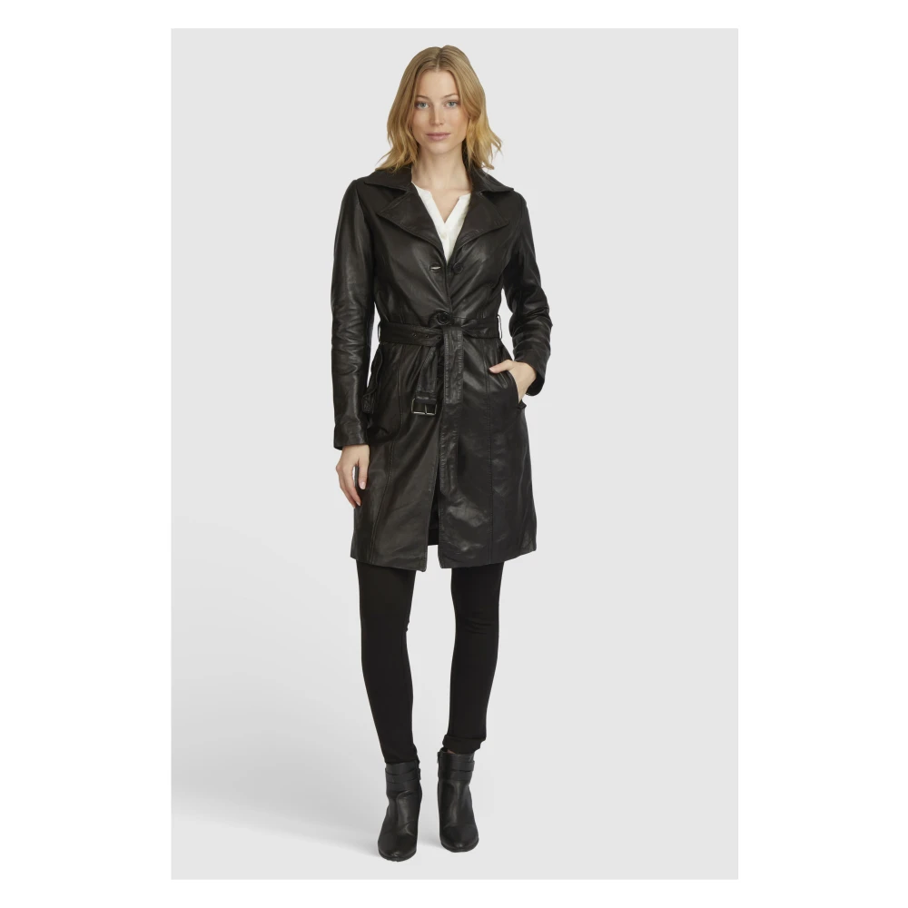 Bugatti Elegante leren jas met riem Black Dames
