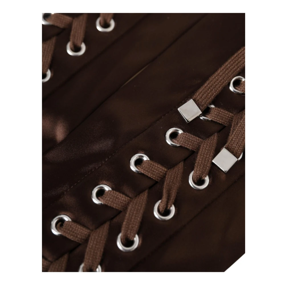 Dolce & Gabbana Bruine Lace-Up Satijnen Handschoenen Brown Dames