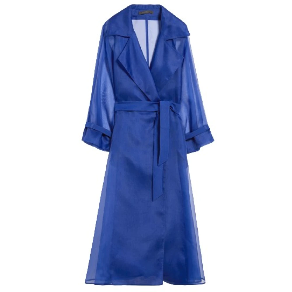 Max Mara Blauwe Zijden Organza Tuxedo Jas Blue Dames