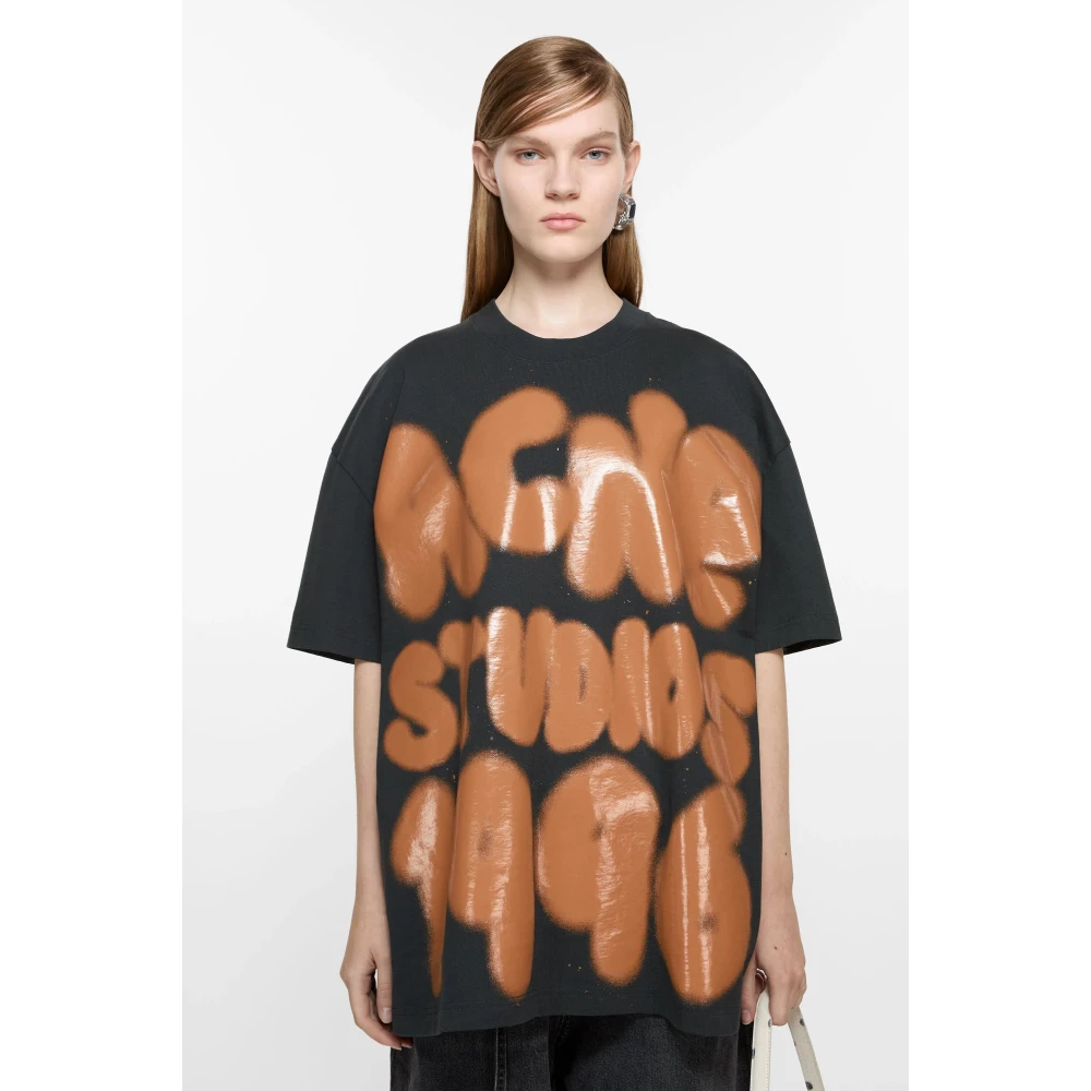 Acne Studios 1996 Logo T-shirt Relaxte pasvorm Black Dames