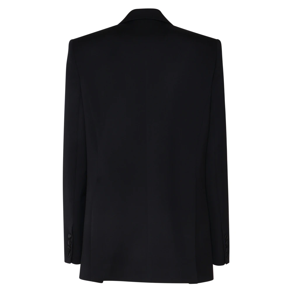 Magda Butrym Zwarte Wol Satijn Blazer Jas Black Dames