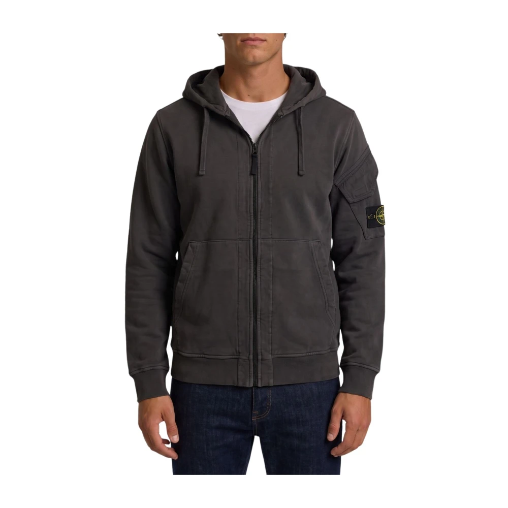 Stone Island , Zip-Throughs, Male, Gray, Xl, Cotton Zip-Up Sweatshirt