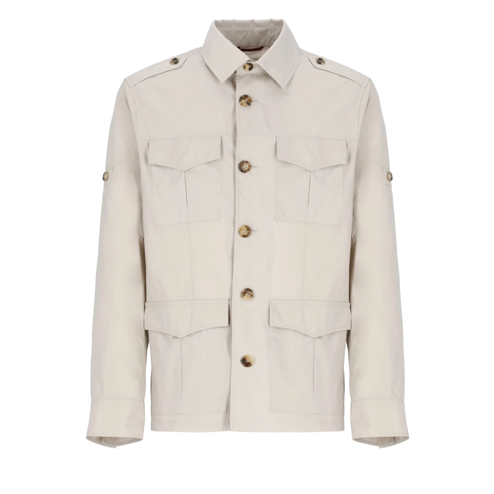 Brunello Cucinelli Beige Bomullsblandad Jacka med Krage Beige, Herr