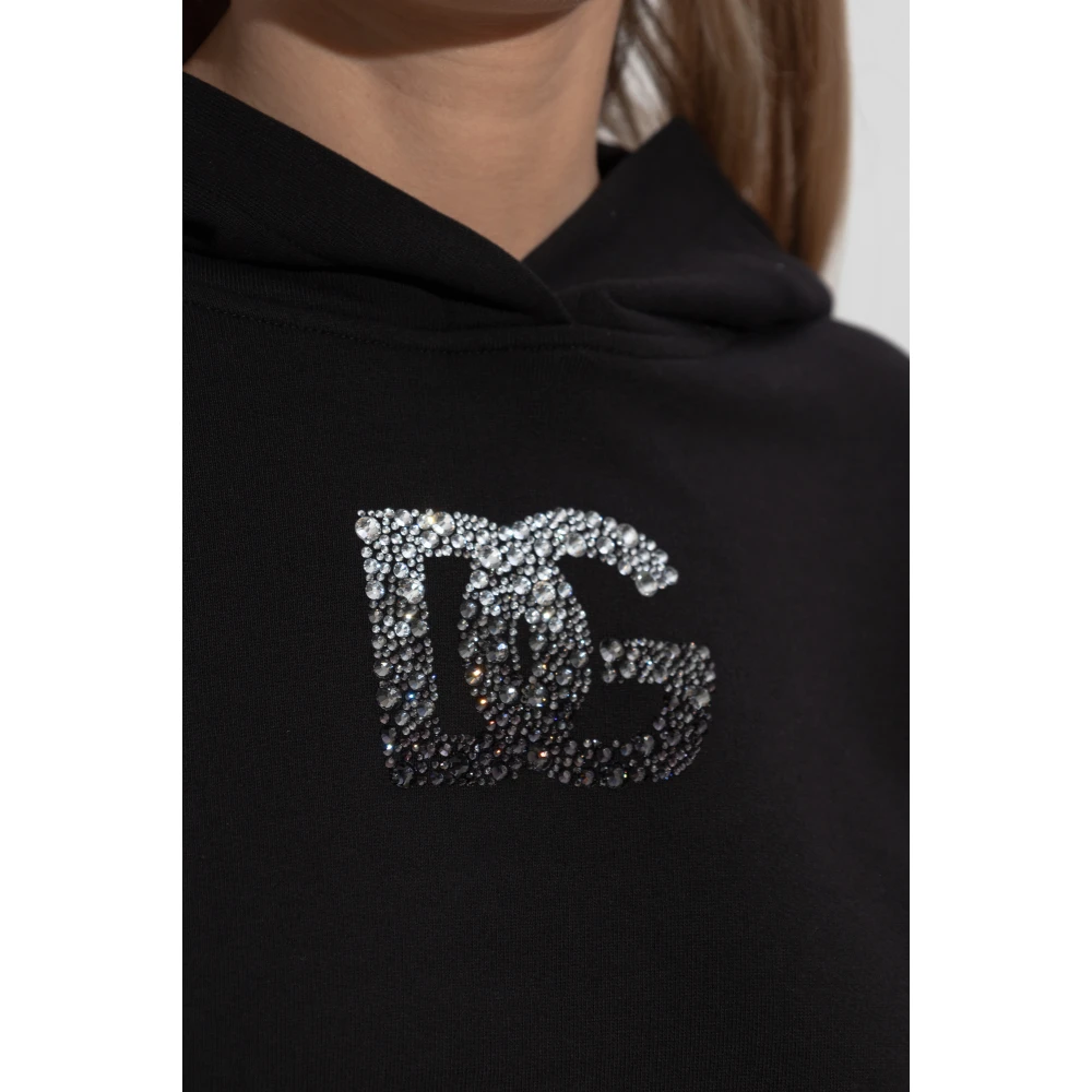 Dolce & Gabbana Sweatshirt met logo afgewerkt met glinsterende kristallen Black Dames