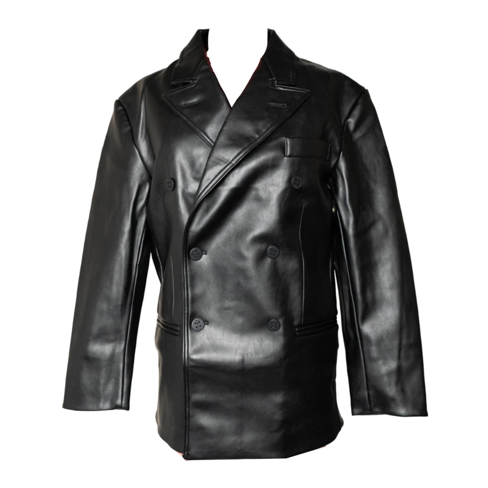 House of Sunny Retro Blazer in Kunstleer Black Heren