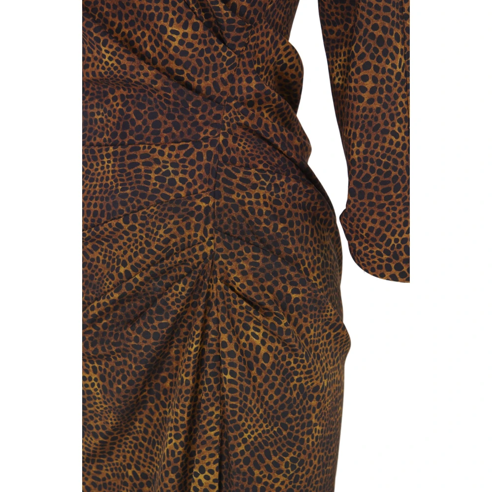 Cortana Dierenprint zijden asymmetrische lange jurk Brown Dames
