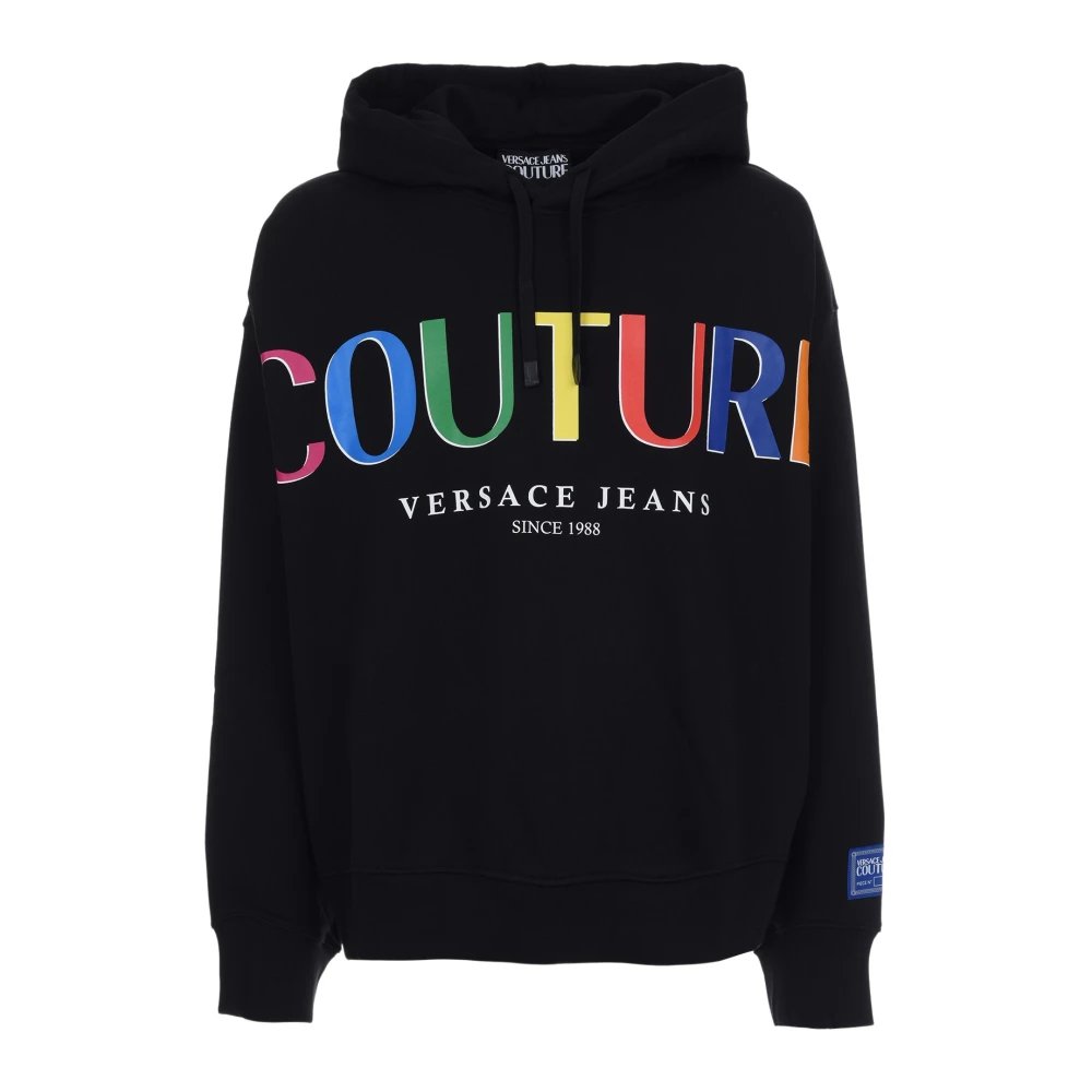 Versace Jeans Couture Men's Black Cotton Hooded Sweatshirt With Rainbow Logo - Hoodies - Xl - Sweatshirts & Hoodies