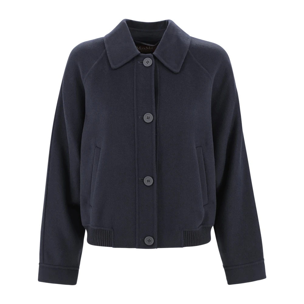 Max Mara Studio Wol Kasjmier Zijde Bomberjack Blue Dames