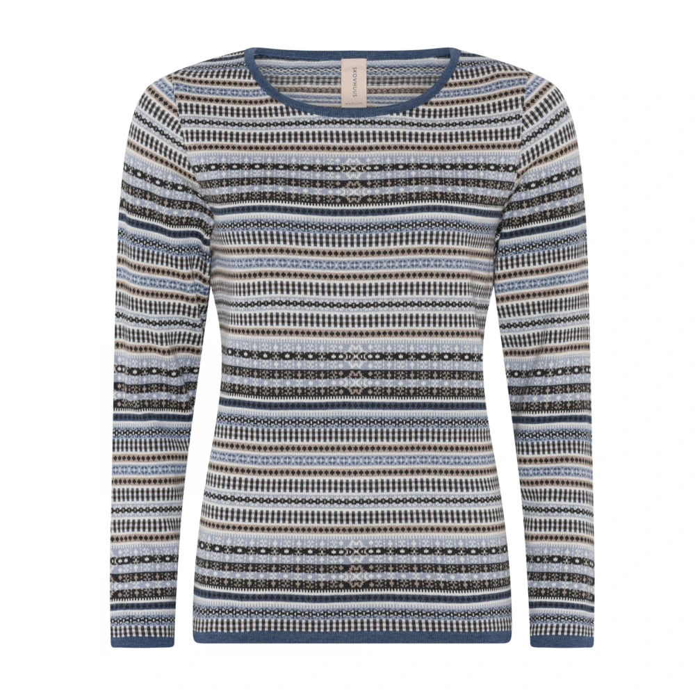 Skovhuus Indigo Jacquard Pullover Blouse Multicolor Dames