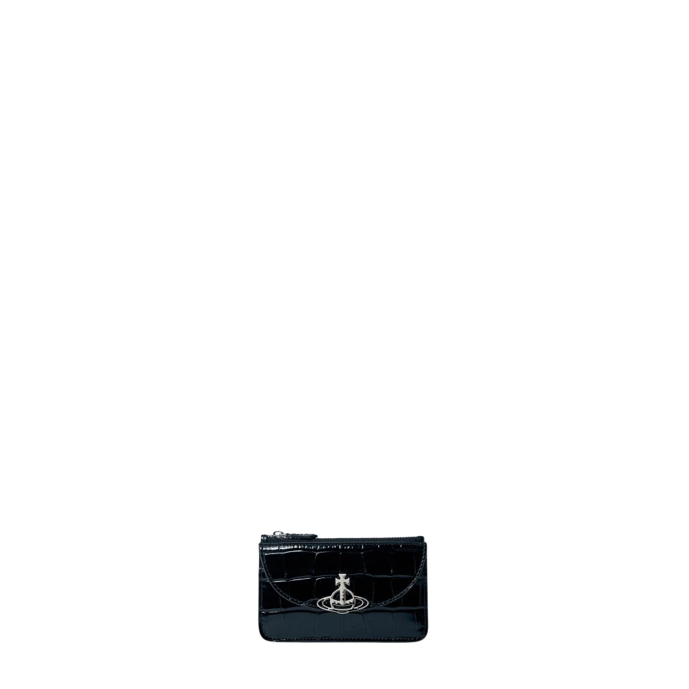 Vivienne Westwood Geëtste leren kaarthouder met logo Black Dames