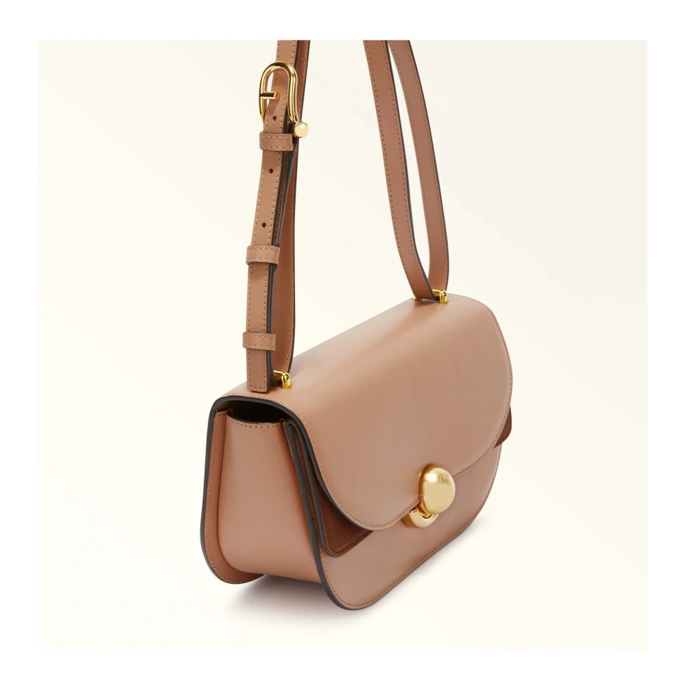 Furla Roze leren schoudertas met suède details Pink Dames