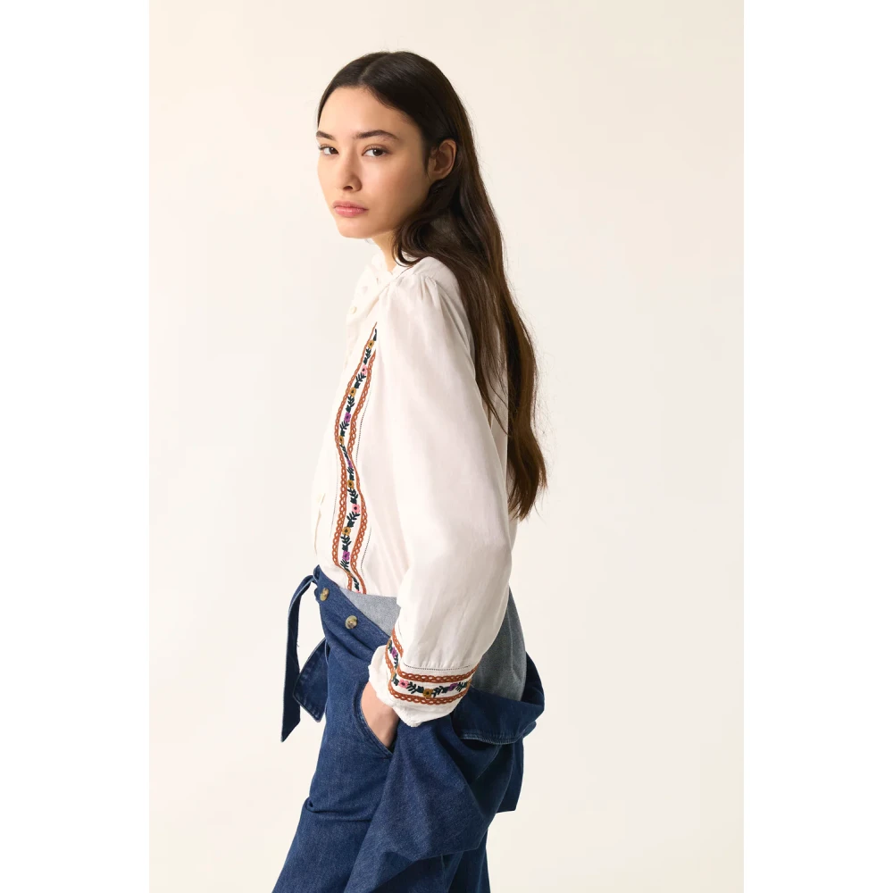 Des Petits Hauts Boho Folk Geborduurde Katoenen Blouse White Dames
