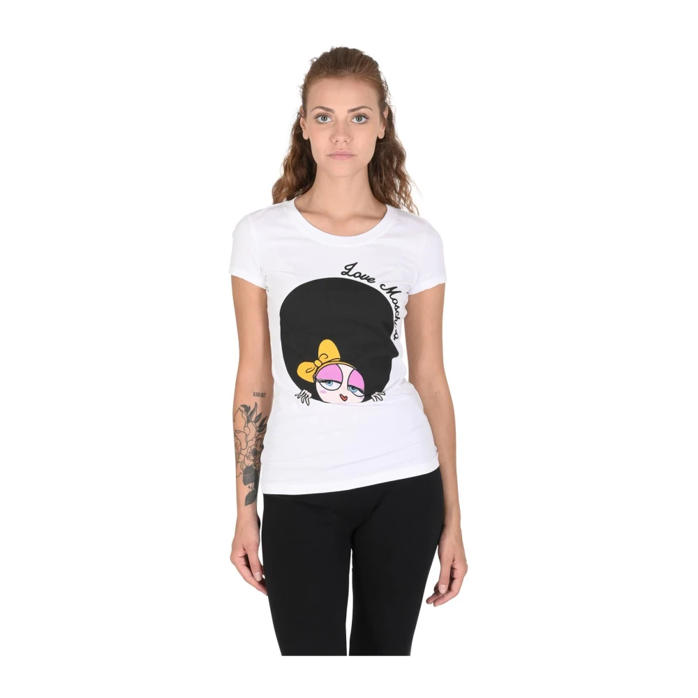 Love Moschino Women's White T-Shirts, L, Graphic Tee Crew Neck Top