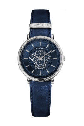v-circle-leather-strap-watch-black