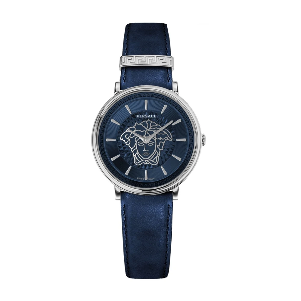 Versace Women's Black V Circle Leather Strap Watch