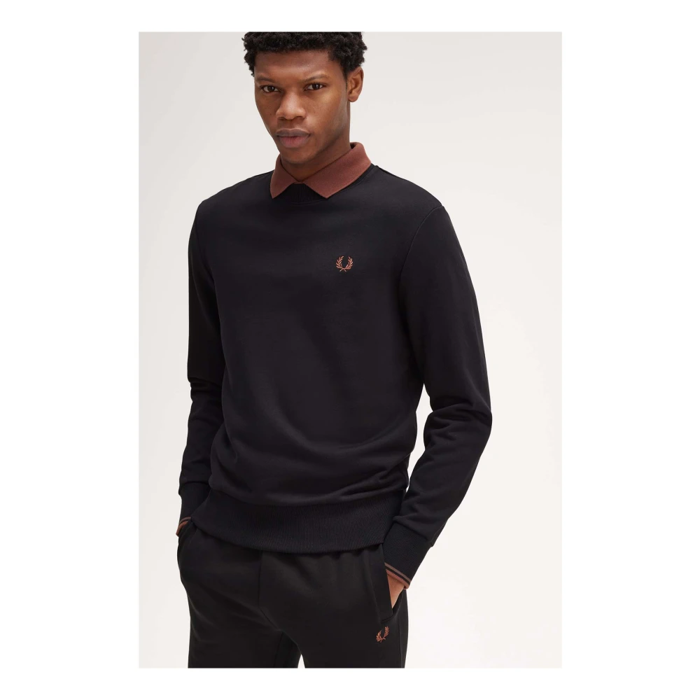 Fred Perry Geborduurd Logo Crew Neck Sweatshirt Black Heren
