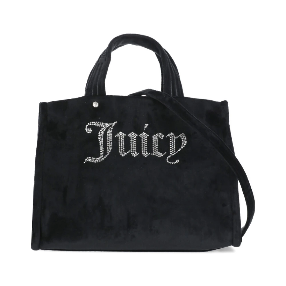 Juicy Couture Svart Velvet Shoppingväska med Matchande Clutch Black, Dam