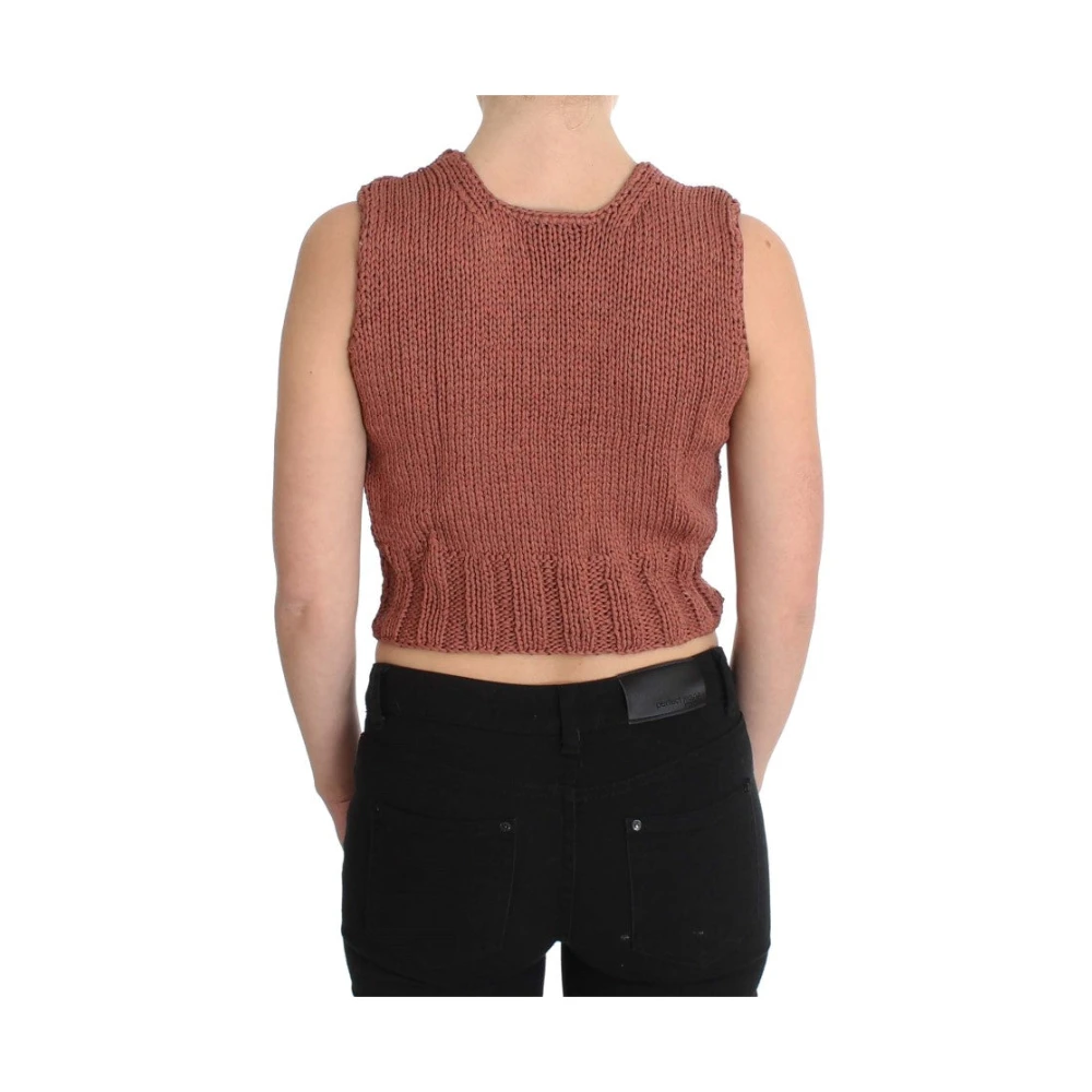 Pink Memories Rode Mouwloze Gebreide Vest Trui Red Dames