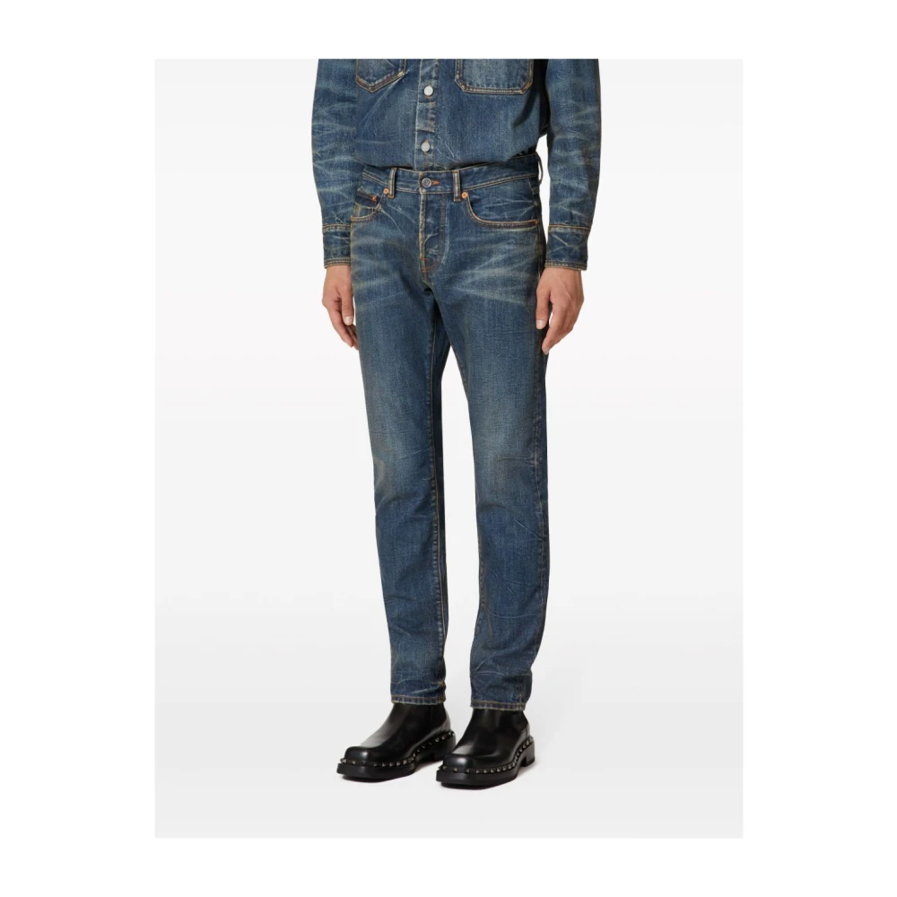 Valentino Blauwe V-Detail Straight-Leg Jeans Blue Heren