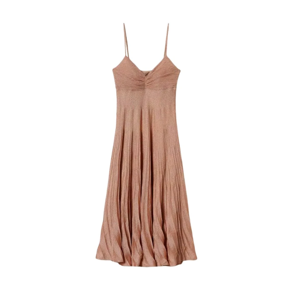 Twinset Lurex Slipdress met Ruches en Plooien Beige Dames