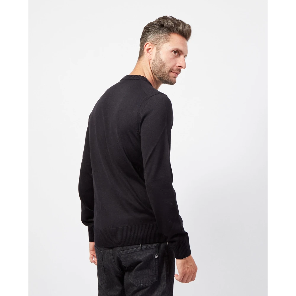 Boss Heren Katoenen Trui met Geribbelde Kraag Black Heren