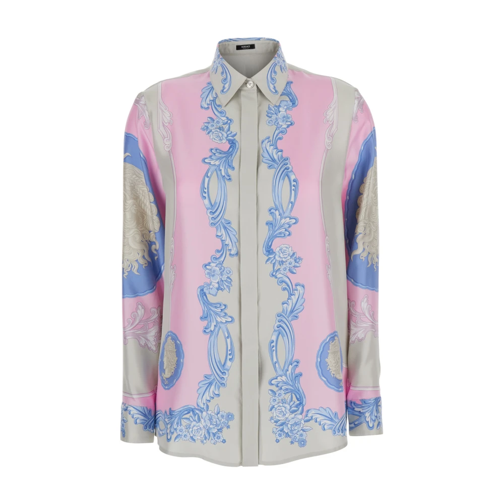 Versace Roze Zijden Shirt met Grafische Print Multicolor Dames