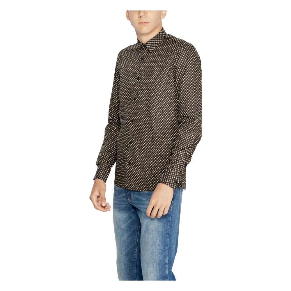 Antony Morato Bruine Geometrische Katoenen Shirt Knoopsluiting Brown Heren