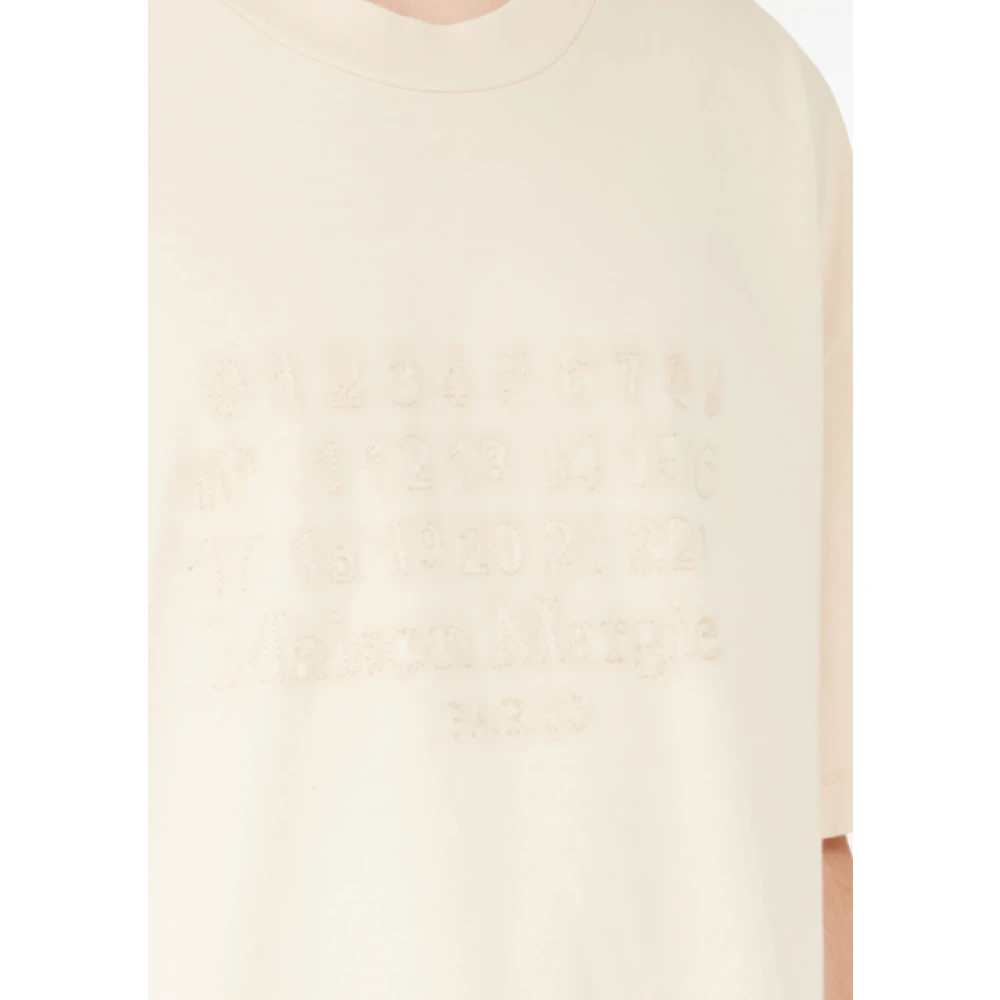 Maison Margiela Geborduurde Nummers Katoenen T-shirt Beige Heren