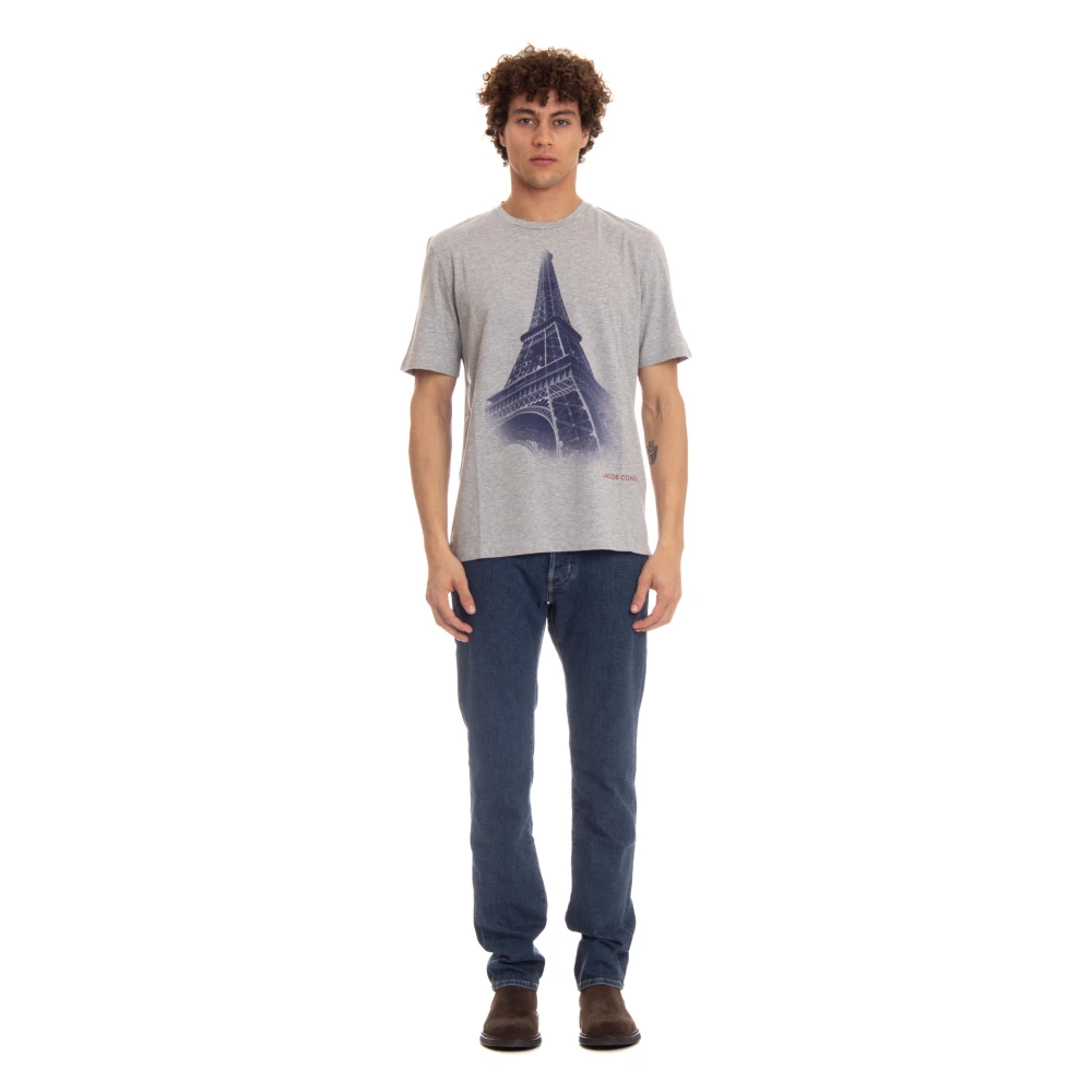 Jacob Cohën Paris Front Print Katoenen Jersey Tops Gray Heren