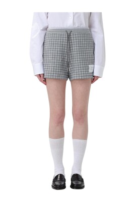 grey-check-pattern-drawstring-shorts
