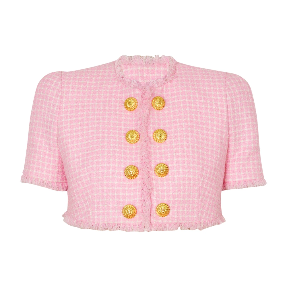 Balmain Gingham tweed jasje Pink Dames