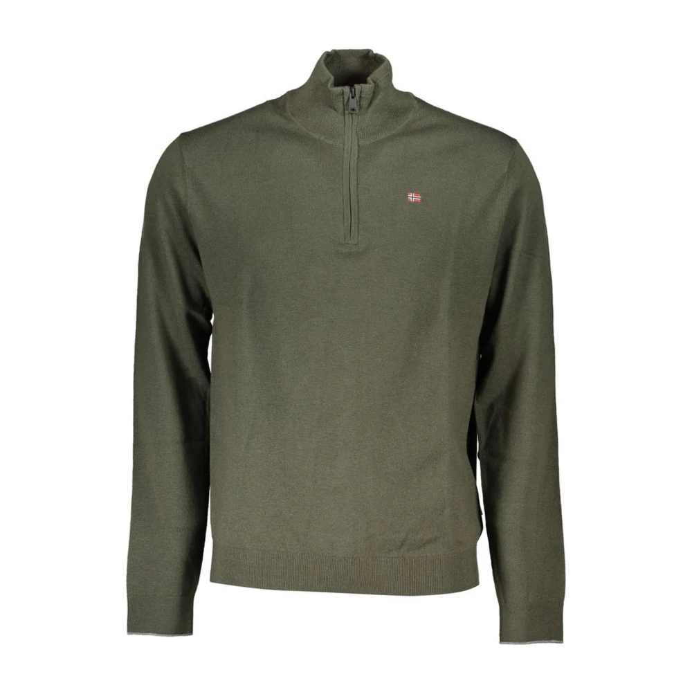 Napapijri Men's Green Turtlenecks, 2XL, Embroidered Half Zip Jumper