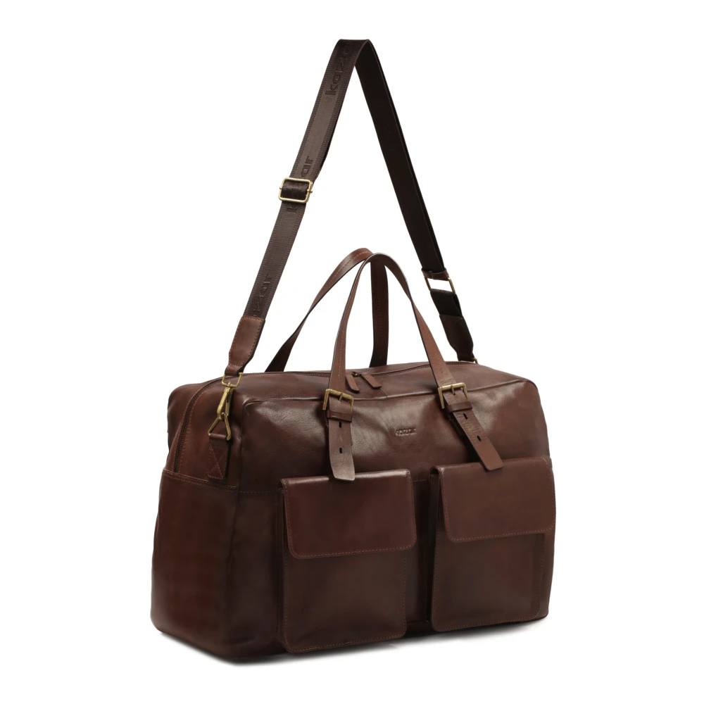 Kazar Elegant Grain Leather Travel Bag Brown Heren