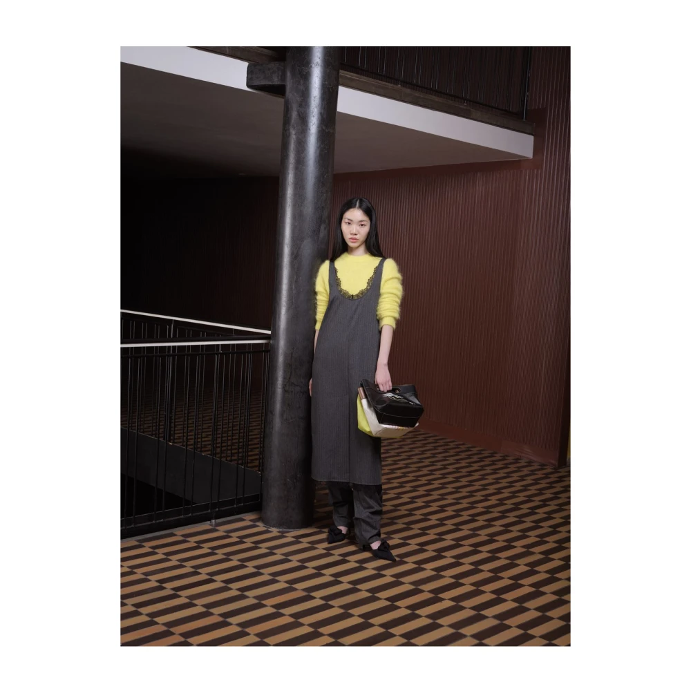 Ganni Kanten Midi Jurk Black Dames