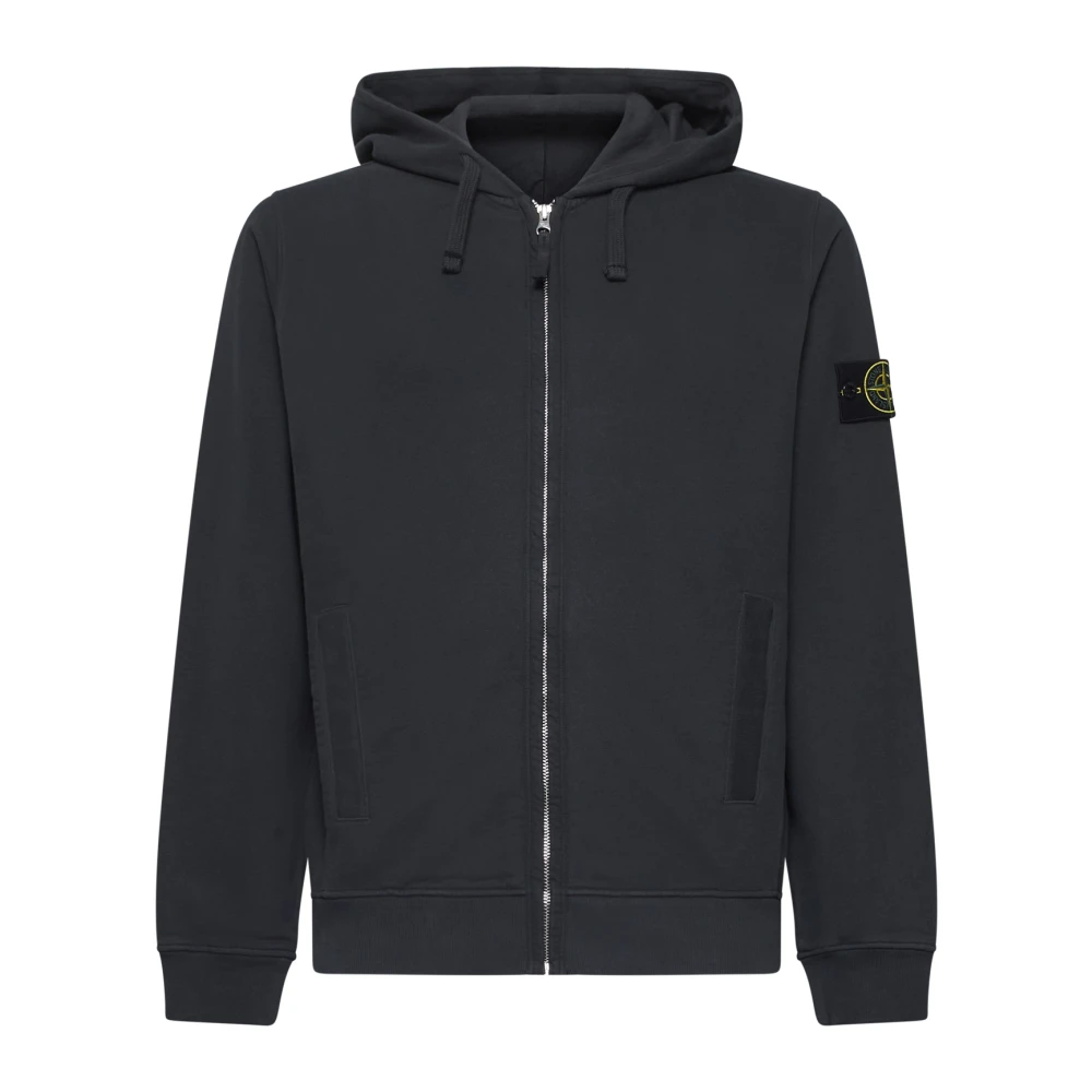 Stone Island Grå hoodie med dragkedja och logotyp Gray, Herr