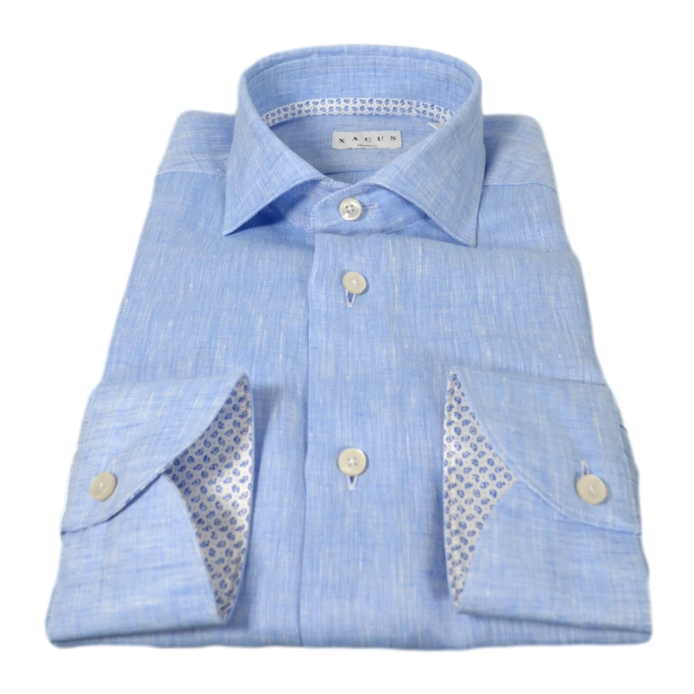 Xacus Men's Blue Tailor Fit Linen And Cotton Shirt Celeste - Casual Shirts - L - Shirts