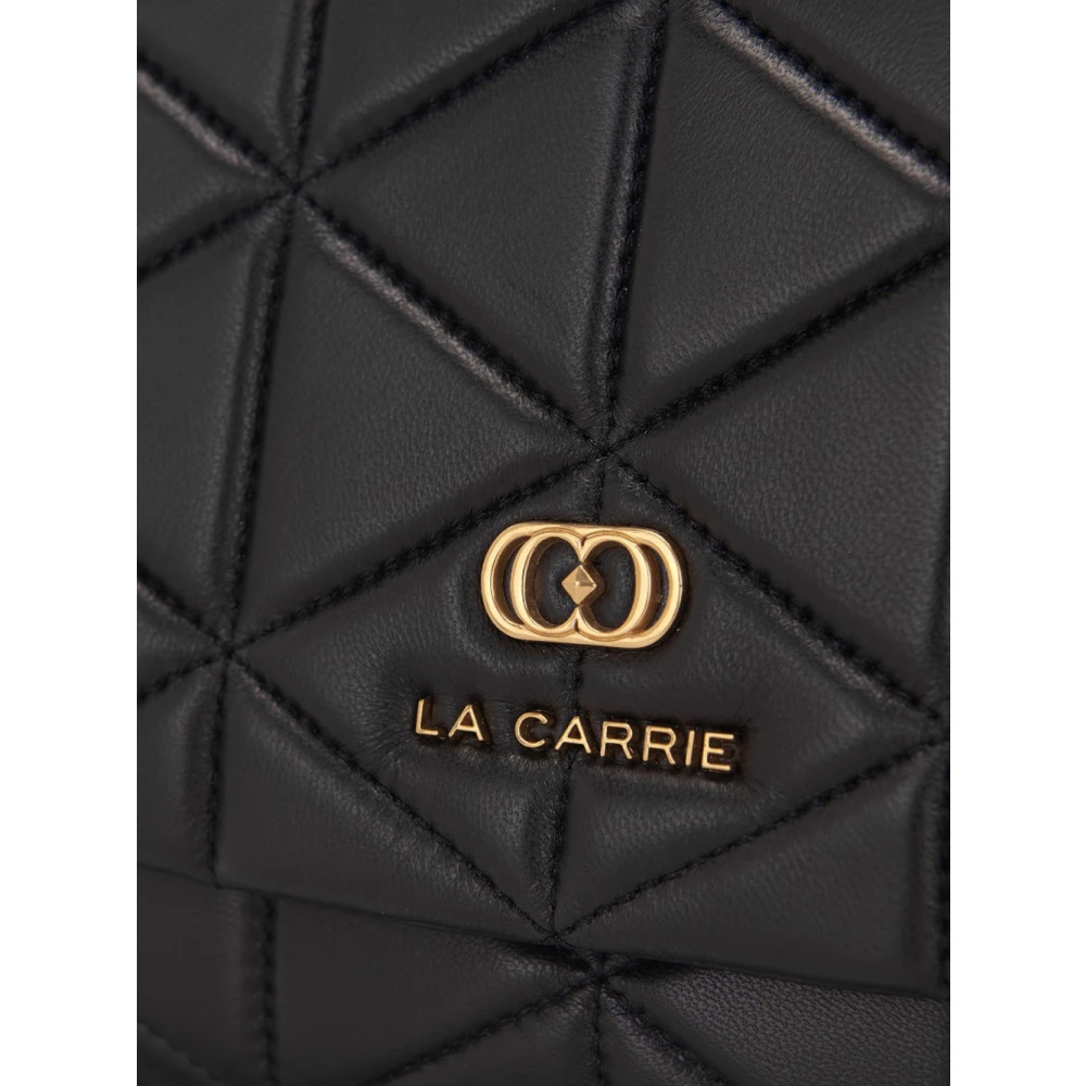 La Carrie Zwarte leren schoudertas met voorflap Black Dames
