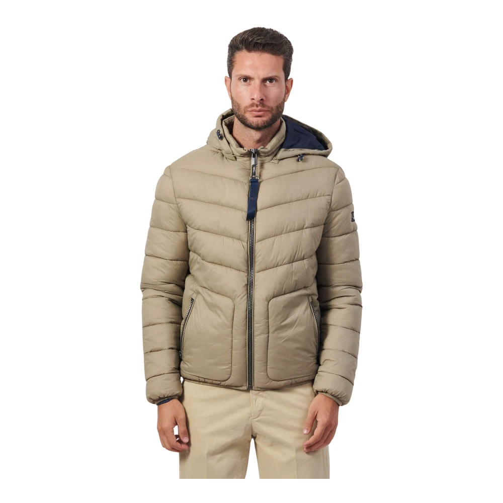 YES ZEE Beige Gewatteerde Hooded Ritsjas Beige Heren