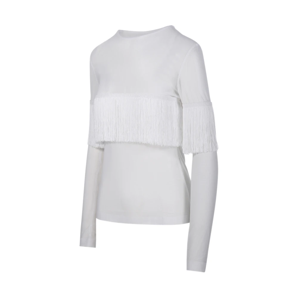 Norma Kamali Fringe Crewneck Top Sneeuwwit White Dames