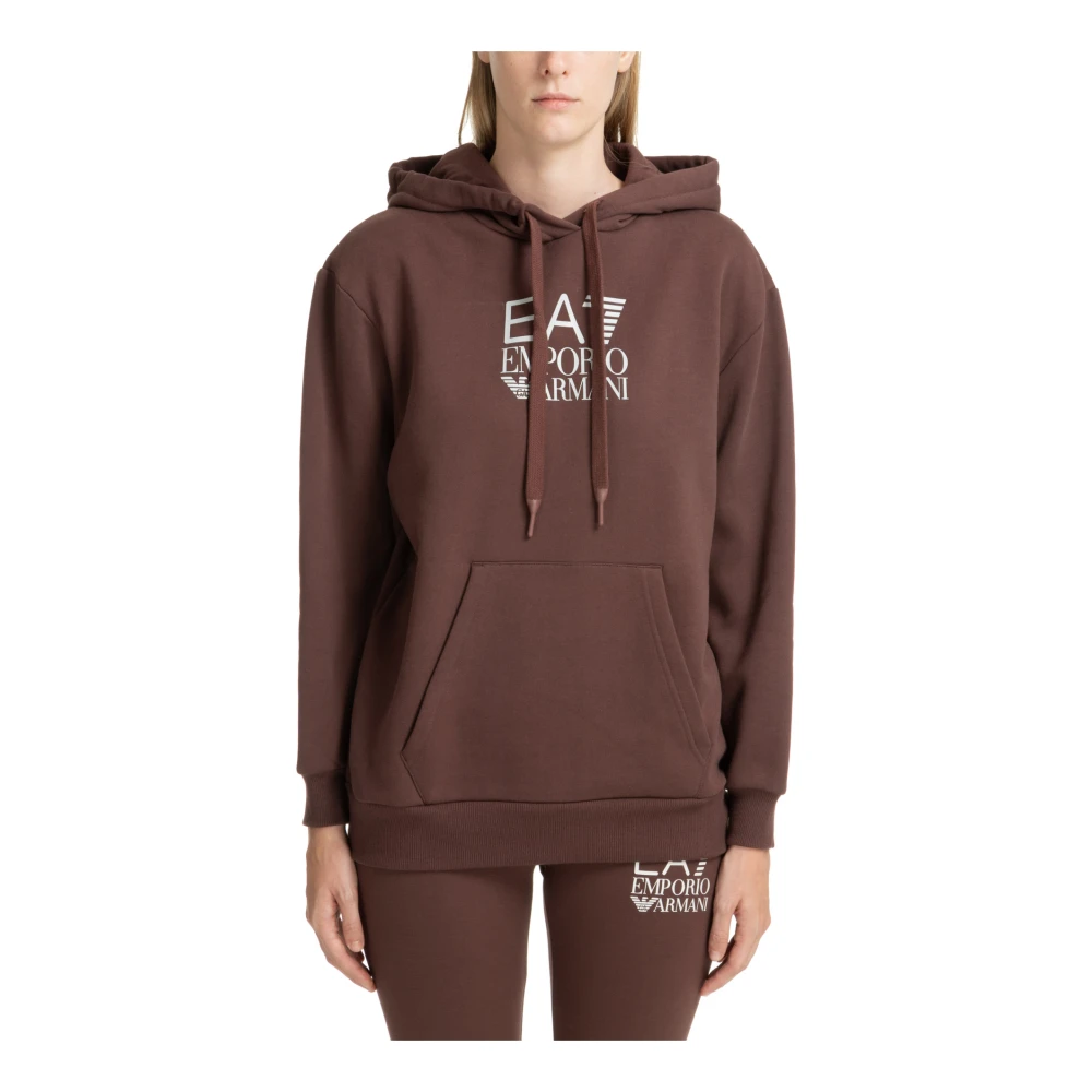 Emporio Armani EA7 Trekkoord Effen Logo Zak Hoodie Brown Dames
