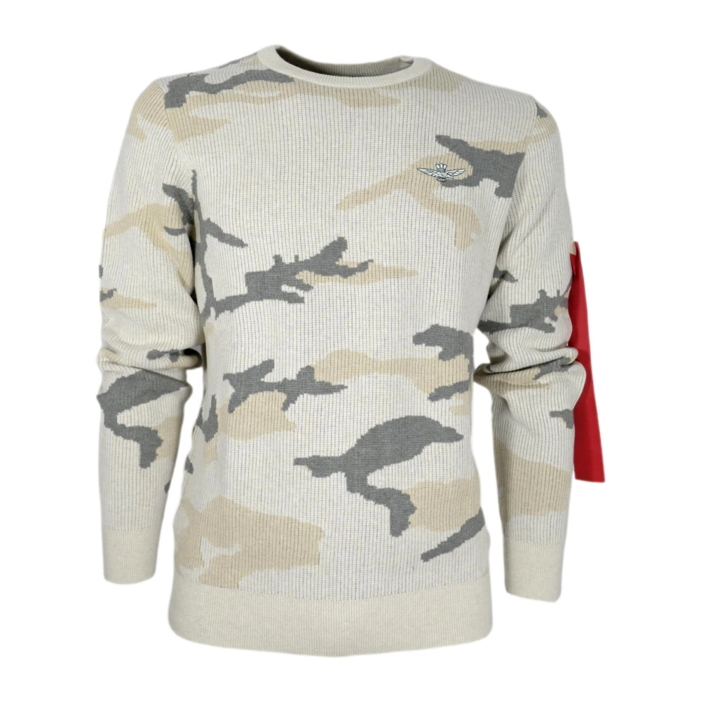 Aeronautica Militare Men's Beige Sweatshirts, M, Crew Neck Jumper With Camouflage Pattern