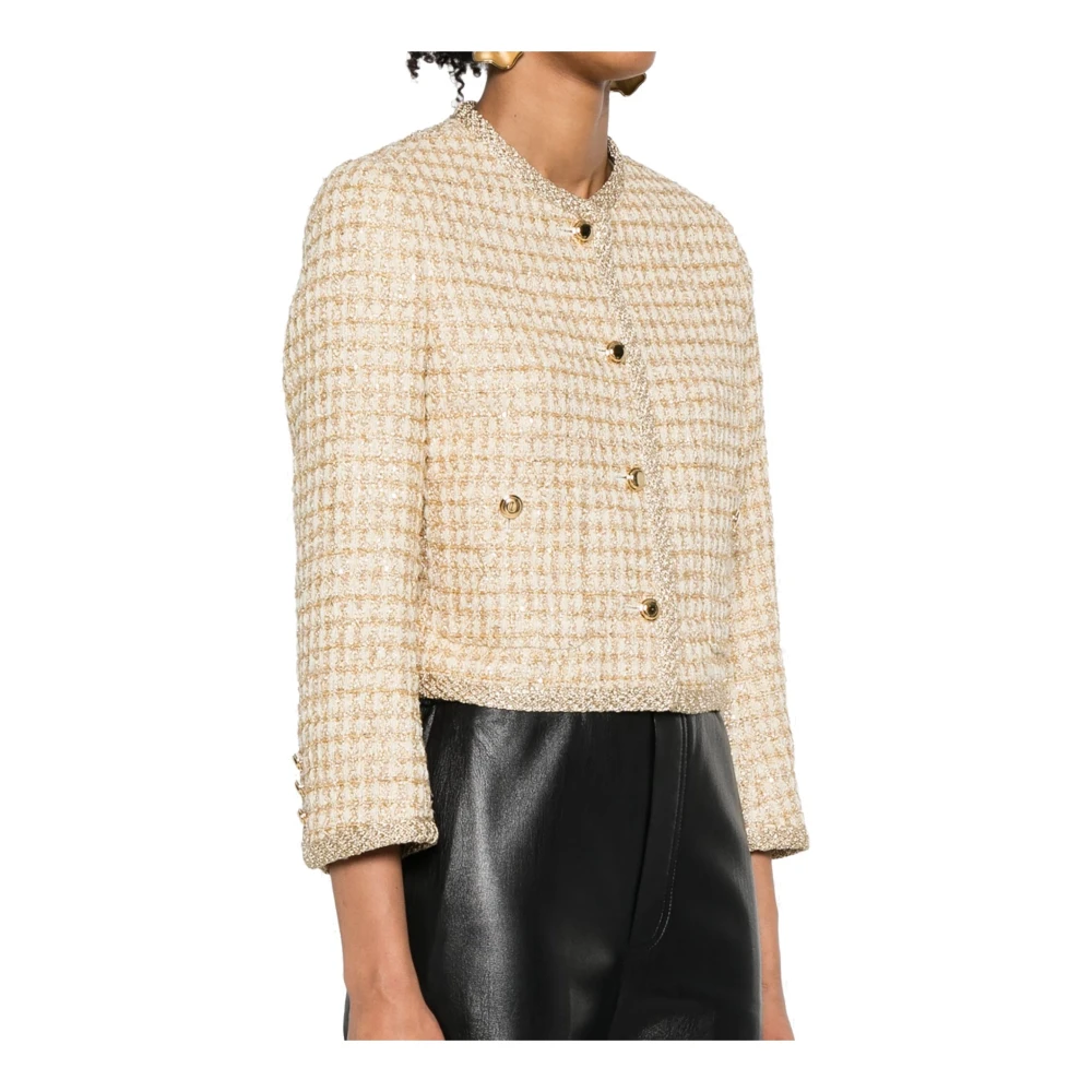 Miu Geruite Lamé Jas met Metallic Textuur Yellow Dames