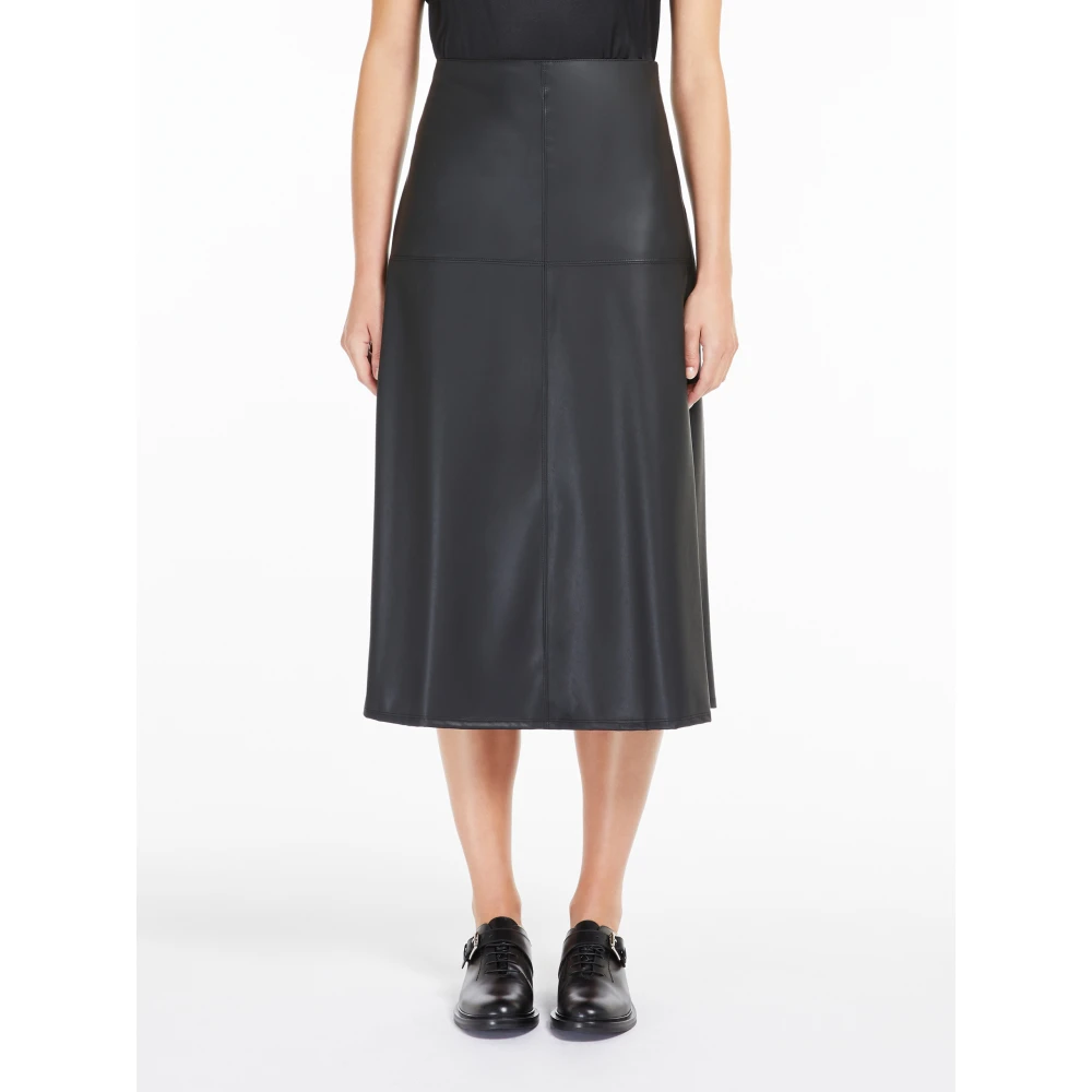 Max Mara Zwarte Uitlopende Midi Rok Black Dames