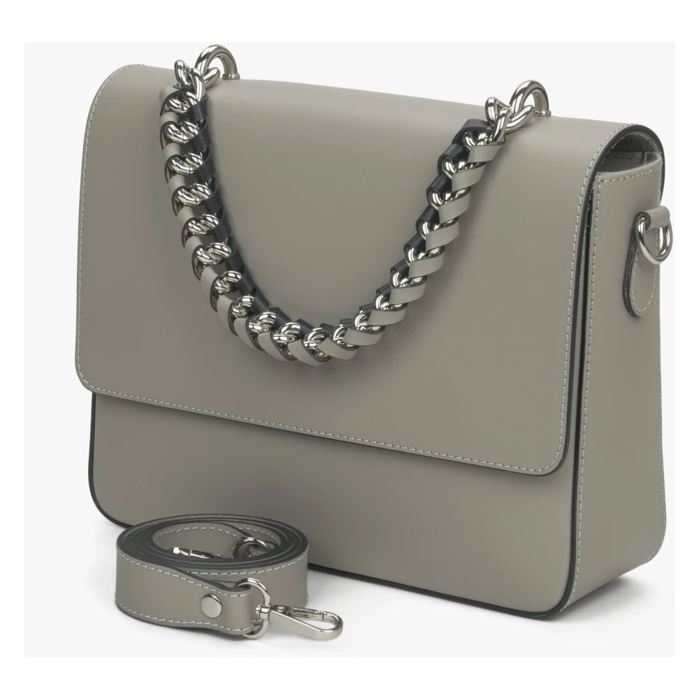 Estro Dames Grijze Schouder Tas met Kettingband gemaakt van Premium Italiaans Leer Er00115033 Gray Dames
