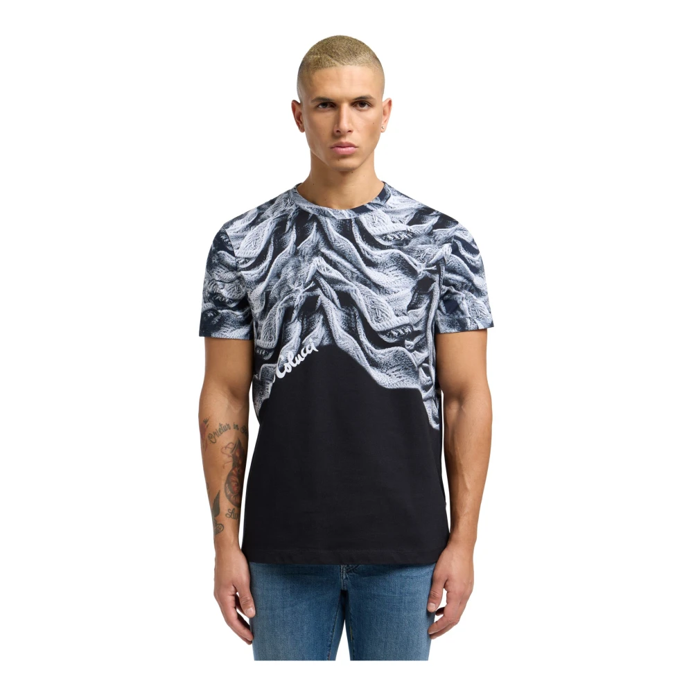 carlo colucci Innovatief Gebreid T-Shirt met Subtiel Print Black Heren