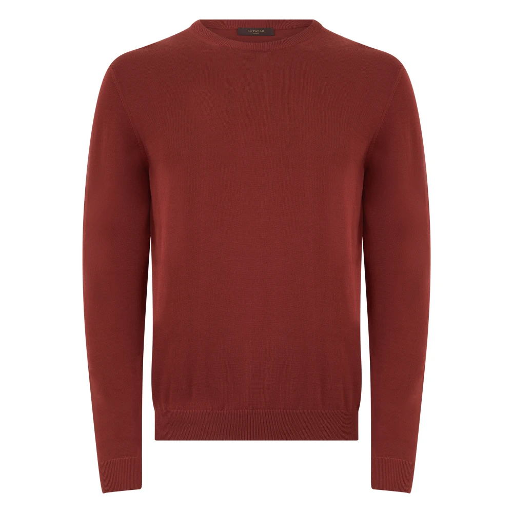 Slowear Men's Red Cotton Jumper - Round-Neck Knitwear - M - Knitwear