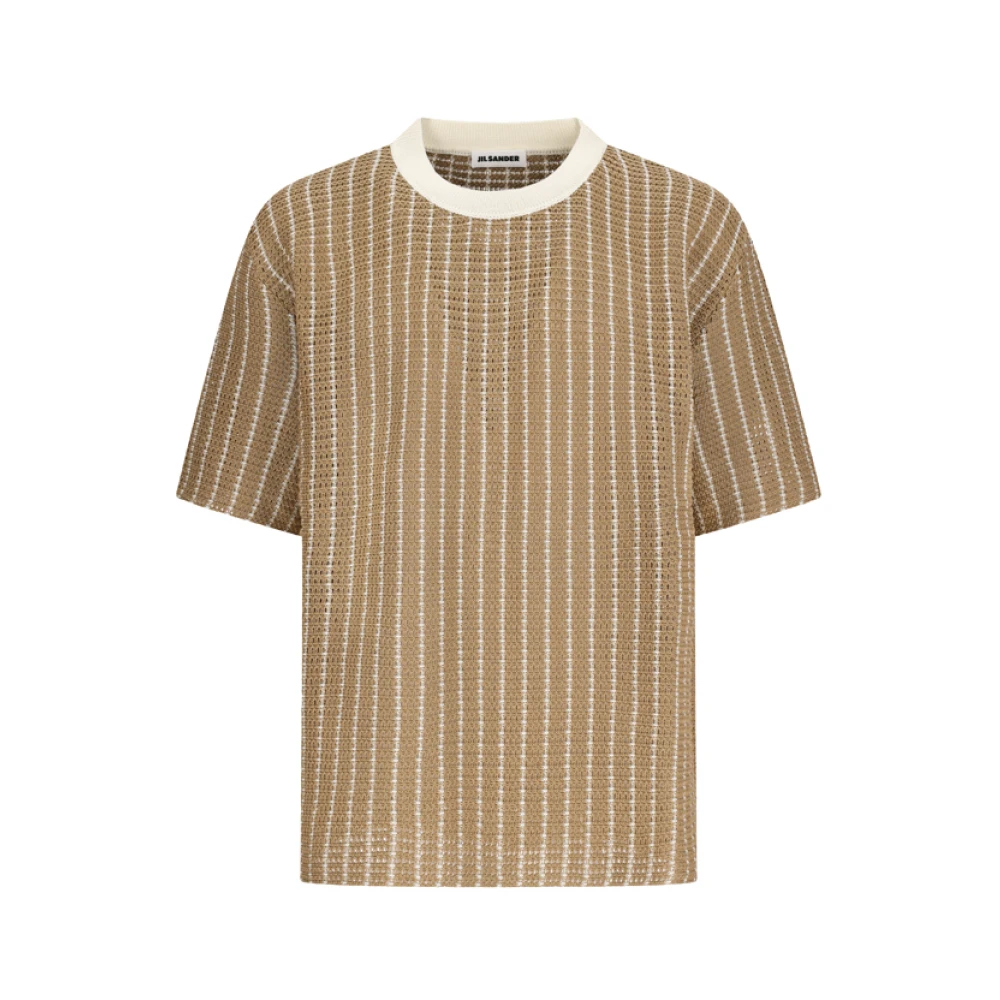 Jil Sander Men's Beige T-Shirts, S, Striped Open-Knit T-Shirt