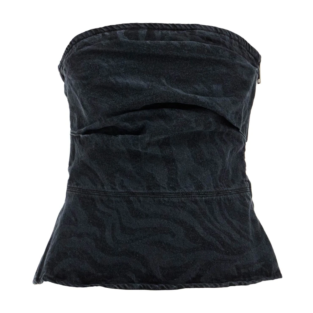 Rotate Birger Christensen Zebra Print Denim Strapless Top Black Dames